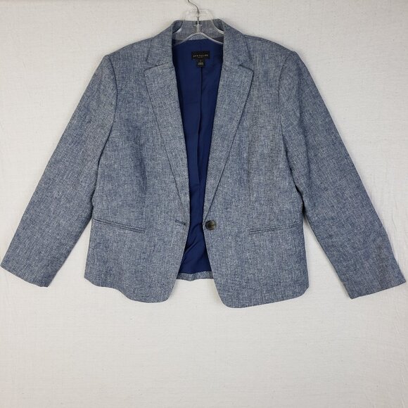 Ann Taylor Linen Blend Blazer Career Office Heather Blue size 8 Minimalist - Picture 3 of 13